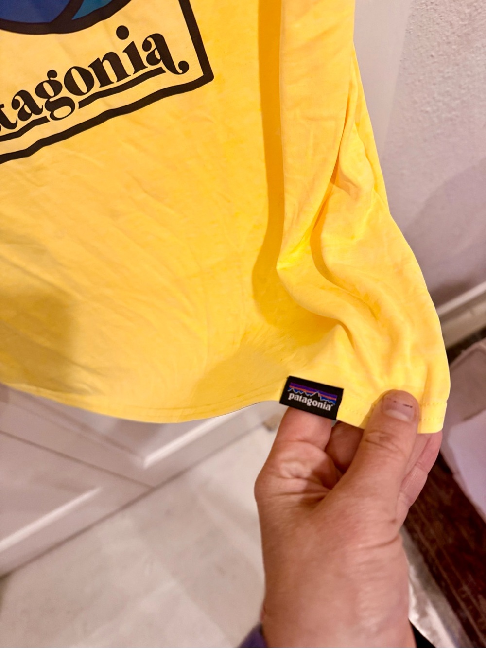 Patagonia Yellow Crewneck Tee with Subtle Logo Print - Picture 4 of 5